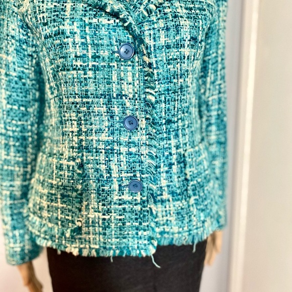 Women's Turquoise Teal Tweed Jacket. Size S - Picture 2 of 16